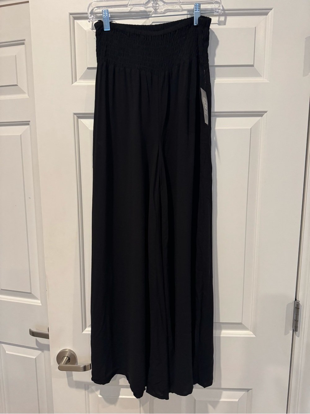 Vince Camuto Black Smocked-Waist Wide-Leg Palazzo Pants